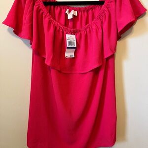 Michael Kors Pink Ruffled Short Sleeve Blouse